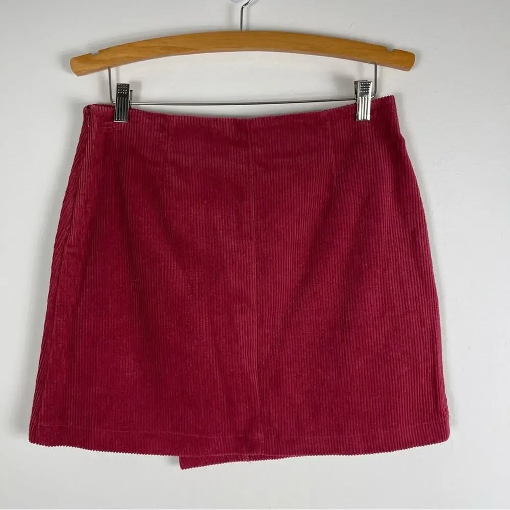 NWT Harper red corduroy mini button preppy academia skirt medium - Picture 2 of 4